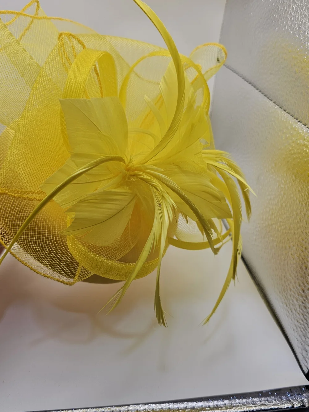 NEW Bright Yellow Feathered Fascinator Headband - Women's Occasion Hat